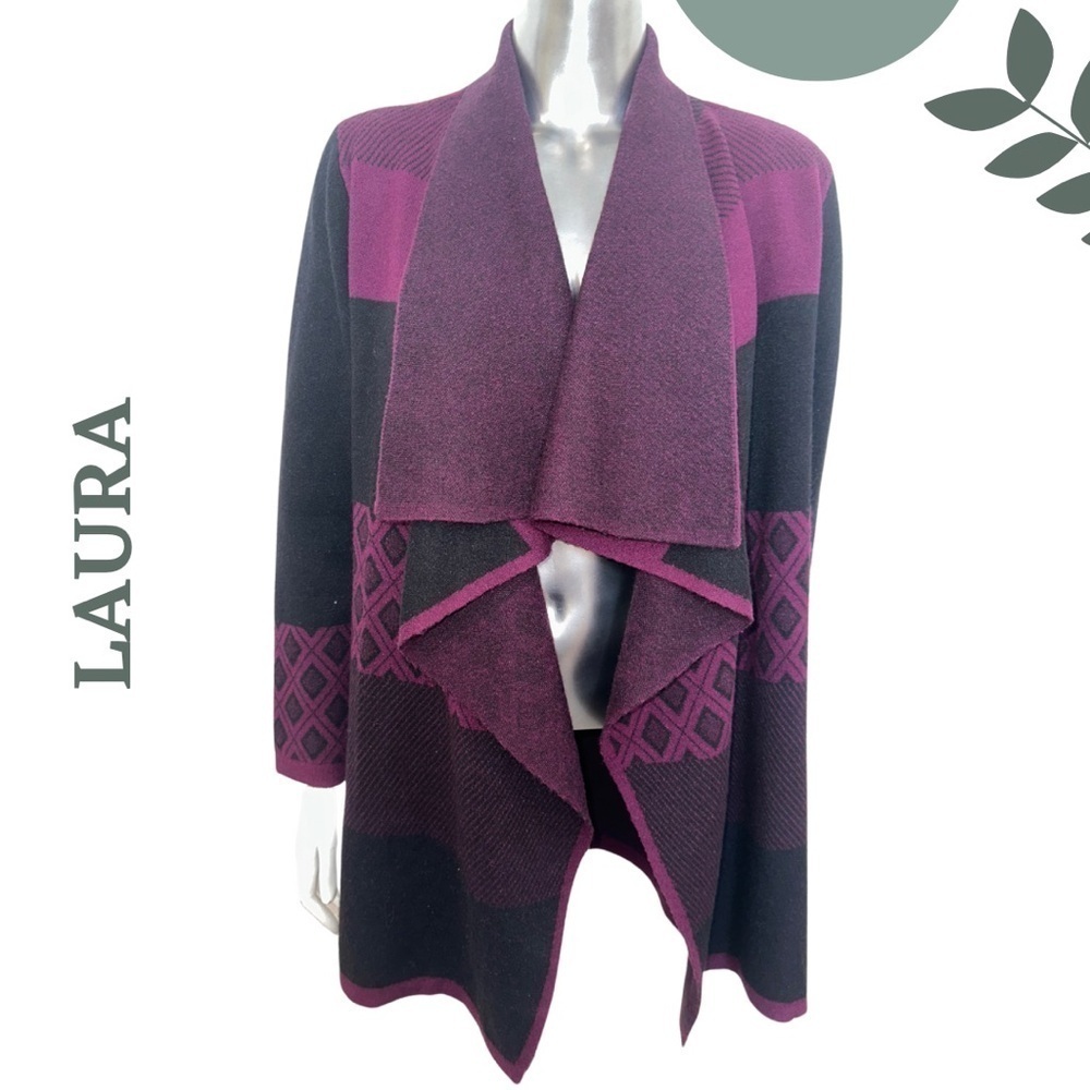 🛍️ Laura Women's Navy and Purple waterfall Cardigan Sweater Size Small